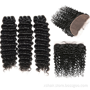 Curly human hair bundles with lace closure frontal 10a grade hair peruvian virgin human hair bundles